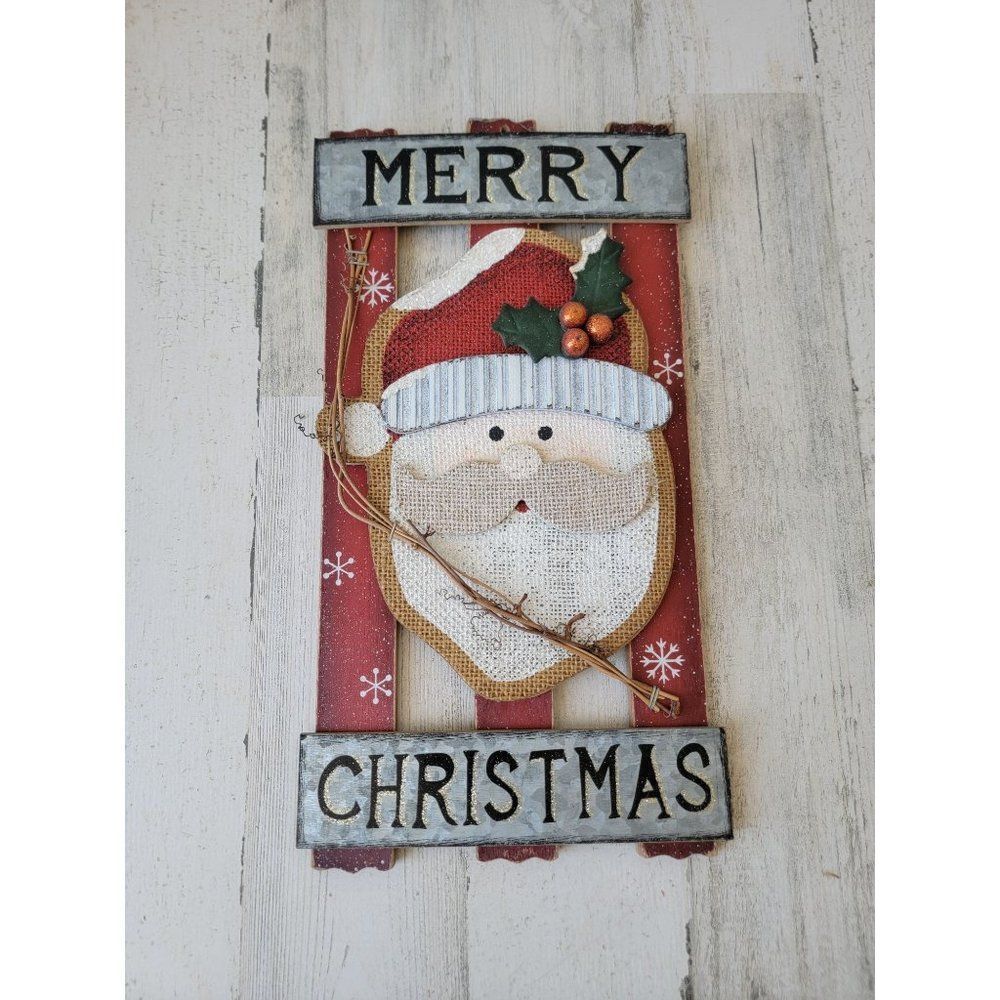Enchanted Forest Merry Christmas Santa Claus face wooden sign home decor Xmas
